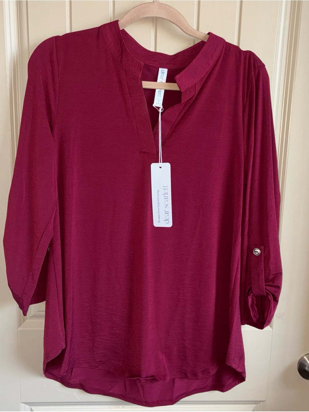 Dear Scarlett Women's Wine-Red Split Neck Tunic